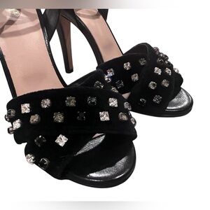 Red Valentino Elegant Black Strappy Heels with Swarovski Rhinestone size 6